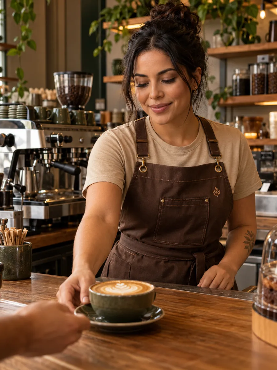 Barista com avental em gabardine