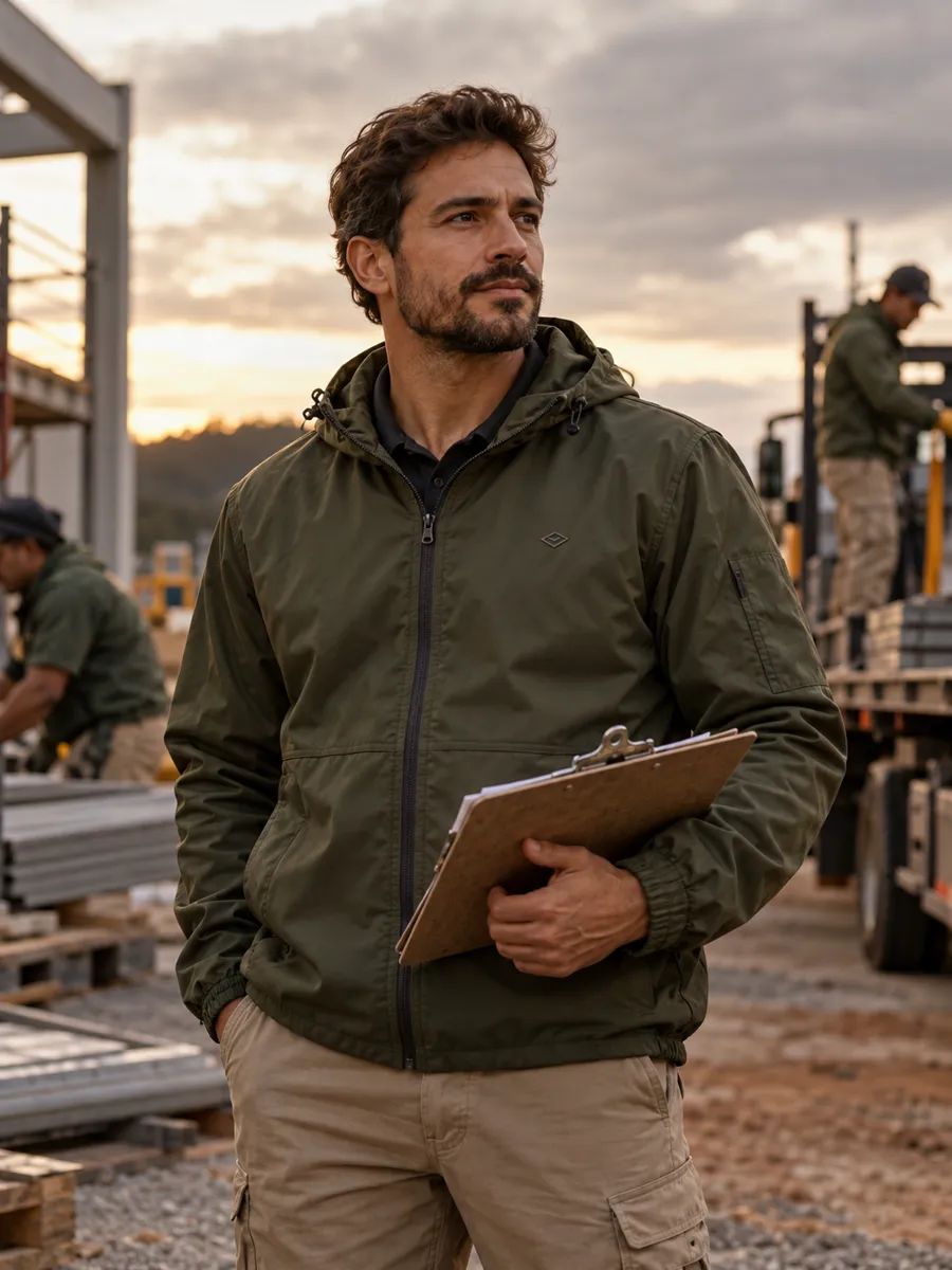 Técnico com jaqueta corta-vento